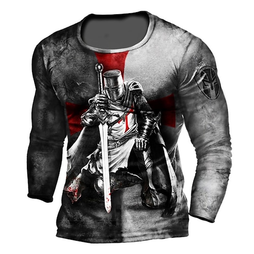 

Men's Unisex T shirt Tee Templar Cross Graphic Prints Soldier Crew Neck Blue Purple Yellow Gray 3D Print Outdoor Street Long Sleeve Print Clothing Apparel Basic Sports Designer Casual