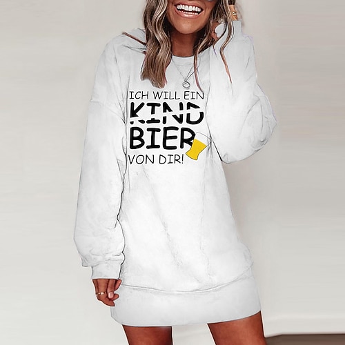 

Women's Shift Dress Short Mini Dress White Long Sleeve Print Letter Print Fall Winter Round Neck Casual 2022 S M L XL XXL 3XL