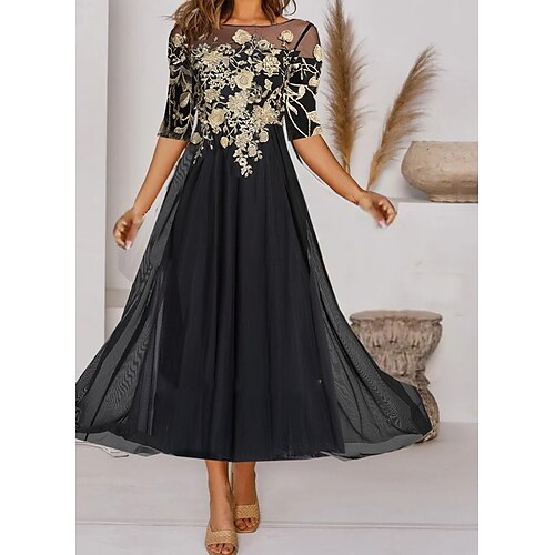 

Women's A Line Dress Midi Dress Black Half Sleeve Floral Print Fall Winter Crew Neck Modern Mature 2022 S M L XL XXL 3XL