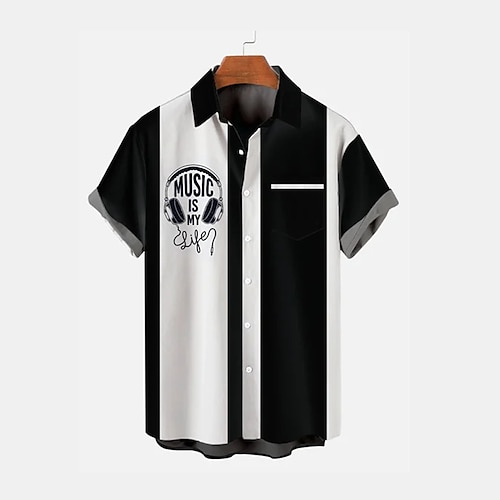 

Men's Shirt 3D Print Striped Graphic Patterned Turndown Street Daily 3D Print Button-Down Short Sleeve Tops Casual Classic Hawaiian Comfortable Black / Summer
