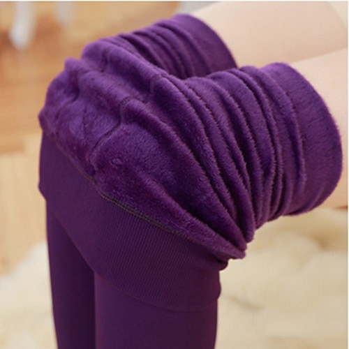 

Women's Fleece Pants Tights Pants Trousers Leggings Fleece lined Green Purple Wine Mid Waist Fashion Tights Daily Stretchy Full Length Thermal Warm Solid Color One-Size / Skinny