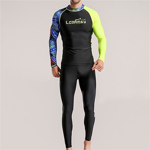 

Men's Rash Guard Dive Skin Suit UPF50 Breathable Quick Dry Long Sleeve Diving Suit Bathing Suit 2 Piece Swimming Diving Surfing Beach Patchwork Printed Spring Summer Autumn / High Elasticity