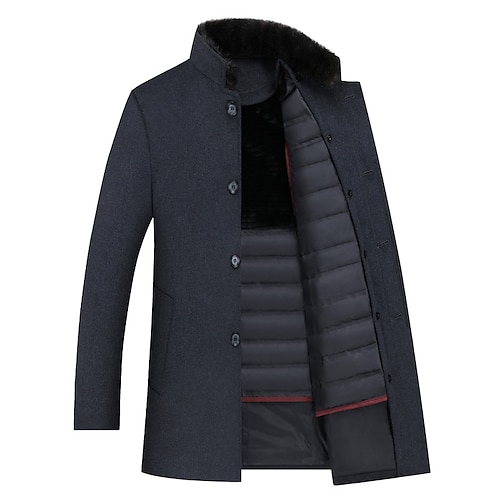 

Men's Classic Style Overcoat Long Regular Fit Solid Colored Single Breasted Four-buttons Grey Camel Navy Blue 2022 / Winter