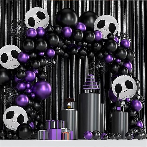 

143PCS Black And Purple Latex Balloon Chain Set Halloween Themed Party Wreath Arch Decoration