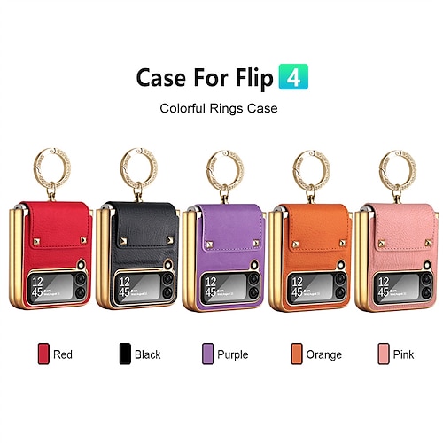 

telefon Etui Til Samsung Galaxy Bakdeksel Flip Case Z Flip 4 Z Flip 3 Bærbar Ringholder Flipp Ensfarget PC PU lær