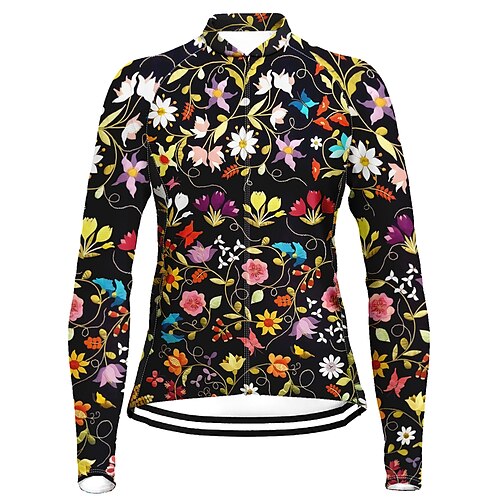 

21Grams Women's Cycling Jersey Long Sleeve Bike Top with 3 Rear Pockets Mountain Bike MTB Road Bike Cycling Quick Dry Moisture Wicking Black Floral Botanical Sports Clothing Apparel / Stretchy