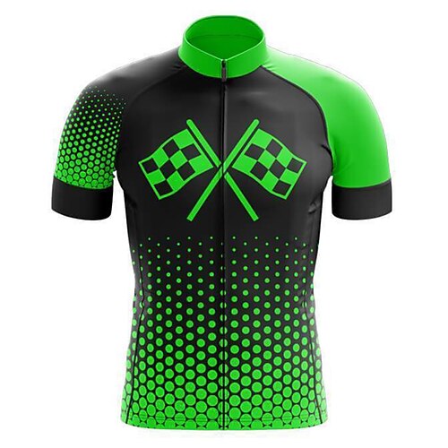 

21Grams Men's Cycling Jersey Short Sleeve Bike Top with 3 Rear Pockets Mountain Bike MTB Road Bike Cycling Breathable Quick Dry Moisture Wicking Reflective Strips Green Yellow Polka Dot Polyester