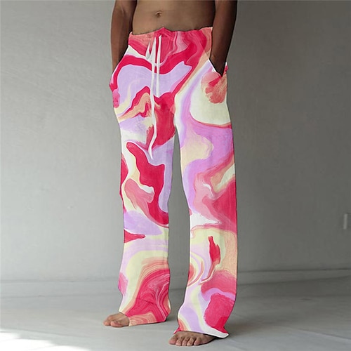 

Men's Trousers Beach Pants Straight Pocket Drawstring Elastic Waist Abstract Graphic Prints Comfort Breathable Casual Daily Holiday Streetwear Designer Red / Spring / Summer / Elasticity