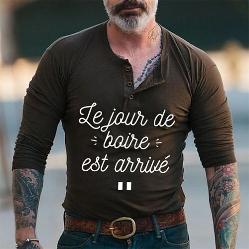 

Men's T shirt Tee Hot Stamping Graphic Patterned Letter Crew Neck Street Daily Button-Down Print Long Sleeve Tops Designer Casual Fashion Comfortable Coffee