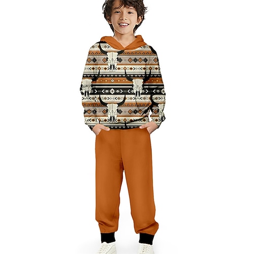 

Kids Boys Hoodie Pants HoodieSet Clothing Set 2 Pieces Long Sleeve Brown Geometric Animal Print Street Sports Vacation Fashion Comfort Cool Daily 3-12 Years