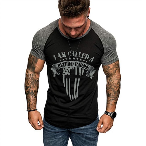 

Men's T shirt Tee Hot Stamping Graphic Letter Crew Neck Street Daily Patchwork Print Short Sleeve Tops Designer Casual Fashion Comfortable Black / Summer