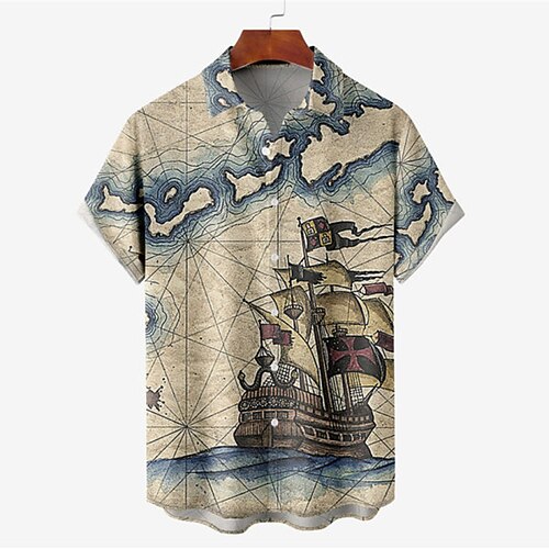 

Men's Shirt 3D Print Rudder Turndown Street Casual Button-Down Print Short Sleeves Tops Designer Casual Fashion Breathable Blue / Summer