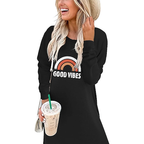 

Women's Casual Dress Shift Dress Maxi long Dress Green Black Blue Purple Light gray Long Sleeve Pure Color Letter Pocket Plus High Low Print Fall Winter Round Neck Casual Fashion Loose 2022 S M L XL