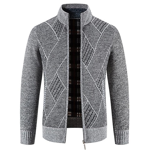 

Men's Sweater Cardigan Sweater Zip Sweater Sweater Jacket Fleece Sweater Waffle Knit Cropped Knitted Solid Color Crew Neck Basic Stylish Outdoor Daily Clothing Apparel Winter Fall Dusty Blue Light