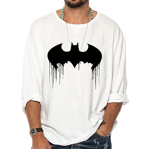 

Men's T shirt Tee Graphic Bat Crew Neck White Black Gray Long Sleeve Hot Stamping Street Daily Print Tops Fashion Designer Casual Comfortable / Sports