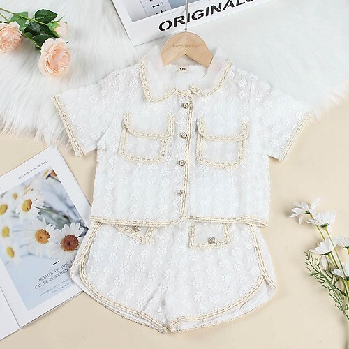 

2 Pieces Kids Girls' ShortsSet Clothing Set Outfit Floral Short Sleeve Patchwork Set Fashion Cute Summer 2-8 Years White