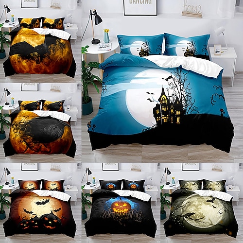 

3-Piece Halloween Decoration Duvet Cover Set Hotel Bedding Sets Comforter Cover Include 1 Duvet Cover, 2 Pillowcases for Double/Queen/King(1 Pillowcase for Twin/Single)