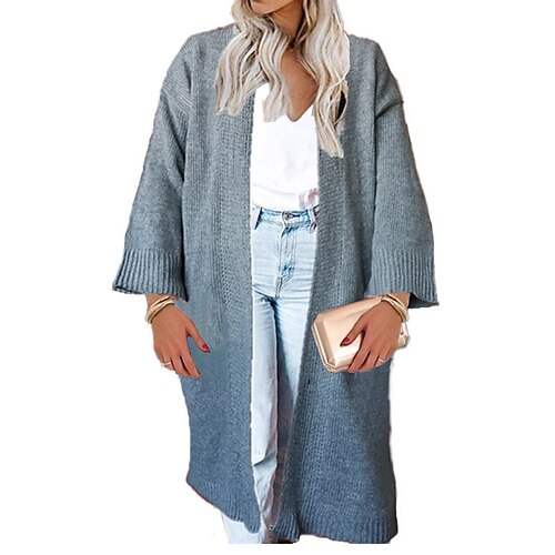 

Women's Cardigan Sweater Jumper Ribbed Knit Patchwork Knitted Pure Color V Neck Stylish Casual Outdoor Daily Winter Fall Green Blue S M L / Cotton / Long Sleeve / Cotton / Holiday / Going out