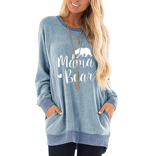 

Women's Sweatshirt Pullover Text Polar Bear Pocket Print Daily Sports Hot Stamping Active Streetwear Hoodies Sweatshirts Green Black