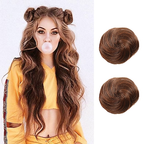 

2 PCS Mini Claw Clip in Messy & Cat Ears Hair Bun Extensions Wig Accessory Updo Hairpieces for Women Girls