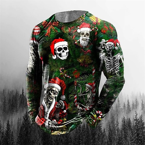 

Men's Unisex T shirt Tee Skull Graphic Prints Crew Neck Green 3D Print Outdoor Street Long Sleeve Print Clothing Apparel Basic Vintage Sports Designer