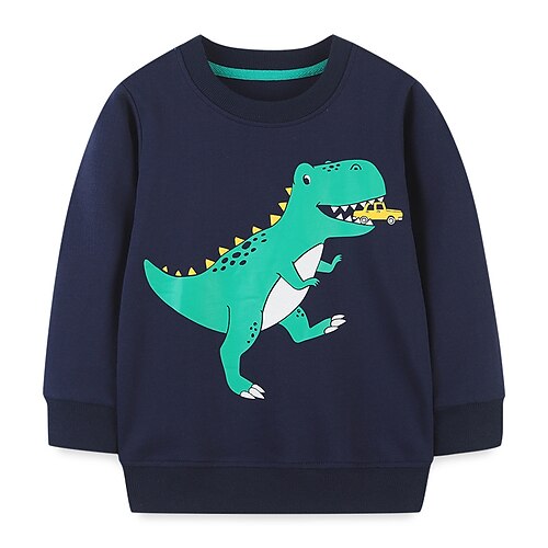 

Kids Boys Sweatshirt Dinosaur School Long Sleeve Active 2-8 Years Winter Blue