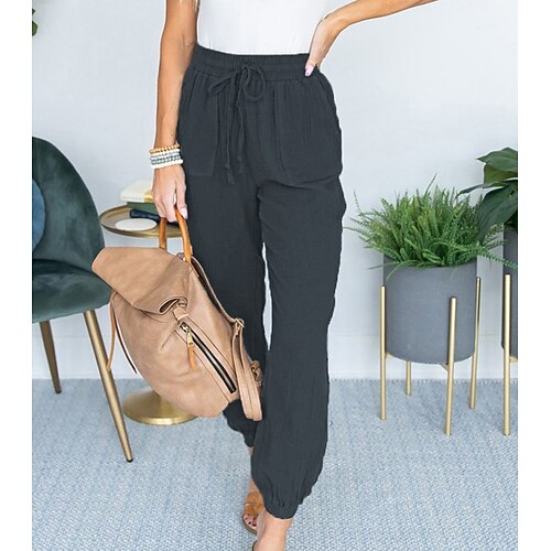 

Women's Wide Leg Faux Linen Wine Light gray Dark Gray High Waist Fashion Office / Career Casual Baggy Micro-elastic Ankle-Length Comfort Plain S M L XL XXL