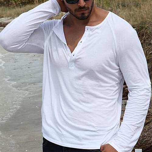

Men's T shirt Tee Solid Color Crew Neck Street Daily Button-Down Print Long Sleeve Tops Designer Casual Fashion Comfortable White