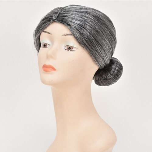 

Cosplay Costume Wig Natural Straight With Ponytail Wig Medium Length Granny Silver Grey Synthetic Hair Anime Cosplay Creative Dark Gray old woman