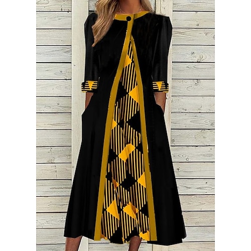 

Per donna Abito casual Abito midi Vestito longuette Nero Mezza manica Stampa Stampa Estate Primavera Girocollo Di tendenza 2023 S M L XL 2XL 3XL