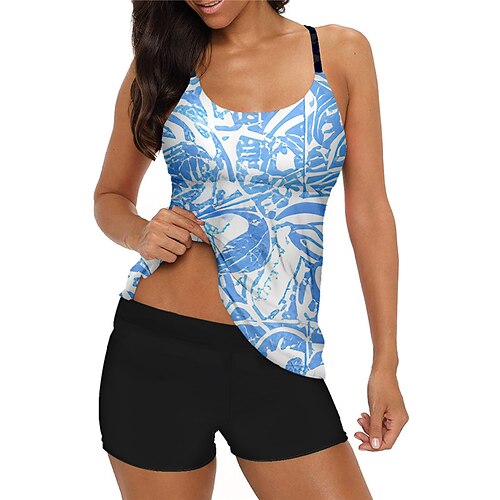 

Women's Tankini Two Piece Swimsuit with Boy Shorts Swimwear Bathing Suit Floral Swimwear Green Blue Quick Dry Swimming Surfing Beach Summer