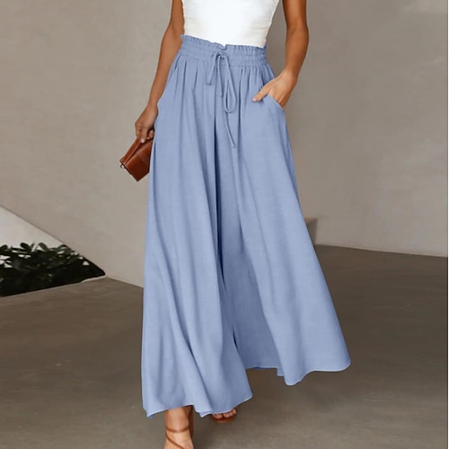 

Women's Culottes Wide Leg Pants Trousers Blue Navy Blue Apricot High Waist Casual Office Daily Print Micro-elastic Full Length Outdoor Multi Color M L XL XXL / Loose Fit