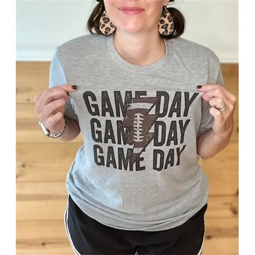 

Women's T shirt Tee Text Baseball Casual Weekend Painting T shirt Tee Short Sleeve Print Round Neck Basic Gray S / 3D Print