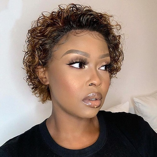 

Pixie Cut Wig Short Bob Curly Human Hair Wigs Cheap 13X1 Transparent Lace black 99J Burgundy Water Deep Wave Lace Front Wig For Women