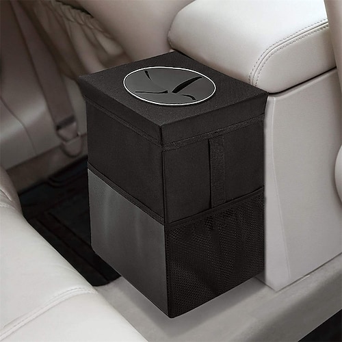 

Car Trash Can with Lid - Car Trash Bag Hanging with Storage Pockets Collapsible and Portable Car Garbage Bin Leak-Proof Car Organizer 1.82 Gallons Multipurpose Trash Bin for Car