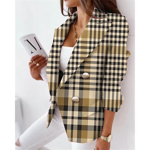 

Women's Blazer Breathable Office Work with Pockets Double Breasted Turndown Formal Stripes and Plaid Regular Fit Outerwear Long Sleeve Winter Fall Green Blue Khaki S M L XL XXL 3XL