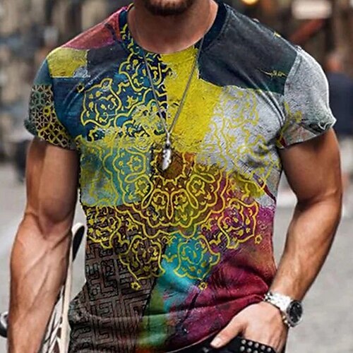 

Men's Unisex T shirt Tee 3D Print Color Block Graphic Prints Crew Neck Street Daily Print Short Sleeve Tops Casual Big and Tall Sports Yellow / Summer / Summer