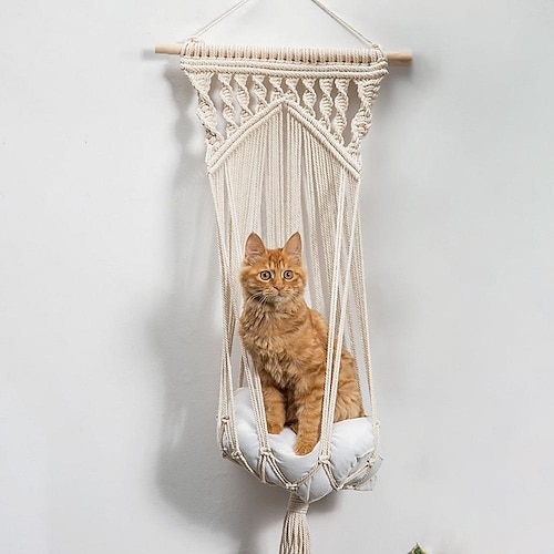 

hand-woven creative cotton and hemp rope net pocket gardening green plant flower pot plant hanging cat nest hanging basket cross-border hot sale