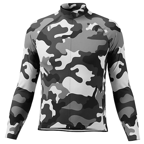 

21Grams Men's Cycling Jersey Long Sleeve Bike Top with 3 Rear Pockets Mountain Bike MTB Road Bike Cycling Breathable Quick Dry Moisture Wicking Reflective Strips Grey Camo / Camouflage Polyester