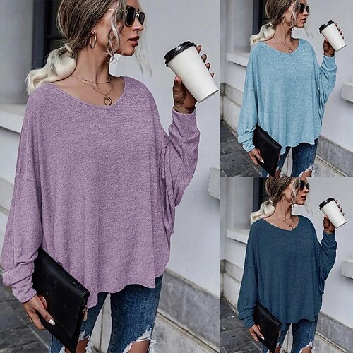 

women's clothing solid color loose lace-up back shoulder t-shirt Blouse