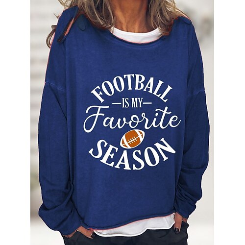 

Women's Sweatshirt Pullover Active Streetwear Monograms Print Green Black Blue Football Is My Favorite Season Sports Crew Neck Long Sleeve S M L XL XXL