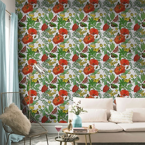 

Plants Multicolor Flowers Frosted Texture Wallpaper Living Room Tv Background Wall Decoration Waterproof Self-adhesive Wallpaper Wallpaper