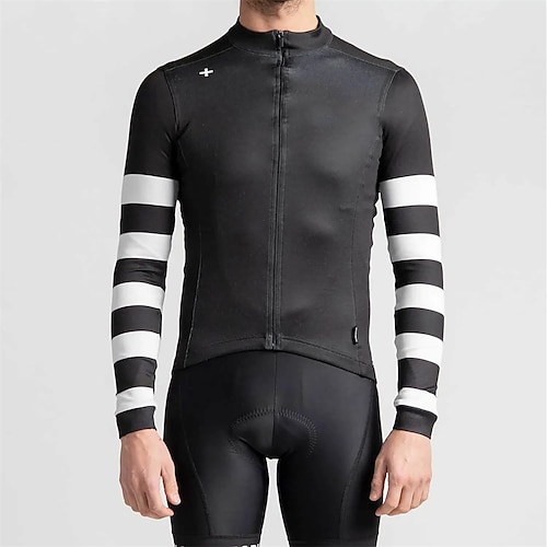

21Grams Men's Cycling Jersey Long Sleeve Bike Top with 3 Rear Pockets Mountain Bike MTB Road Bike Cycling Breathable Quick Dry Moisture Wicking Reflective Strips Black Stripes Polyester Spandex Sports