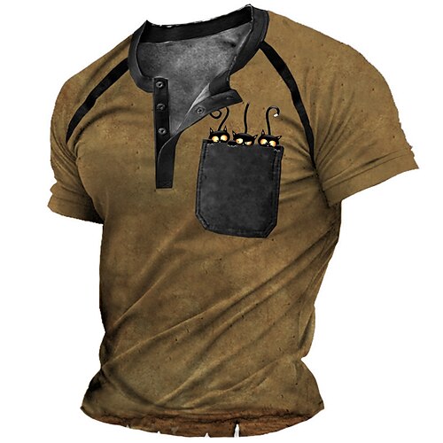 

Men's Henley Shirt Tee T shirt Tee 3D Print Cartoon Graphic Plus Size Henley Daily Sports Button-Down Print Short Sleeve Tops Designer Basic Casual Classic Brown / Summer