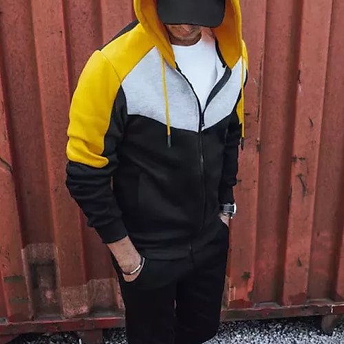 

Men's Full Zip Hoodie Jacket Hooded Color Block Patchwork Zipper Pocket Daily Holiday Going out non-printing Streetwear Casual Hoodies Sweatshirts Long Sleeve Yellow Light Grey