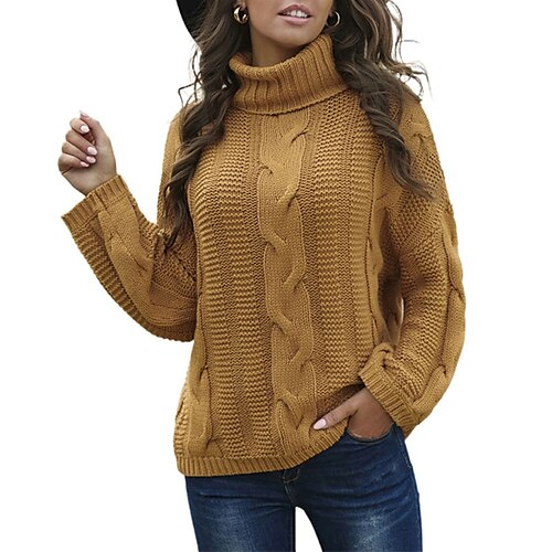 

pull femme pull crochet tricot couleur unie col roulé stylé décontracté sortie quotidienne automne hiver beige 2xl