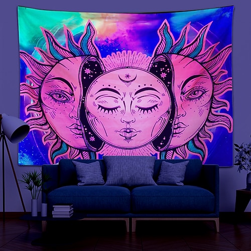 

Blacklight UV Reactive Tapestry Tarot Divination Decoration Cloth Curtain Picnic Table Cloth Hanging Home Bedroom Living Room Dormitory Decoration Polyester