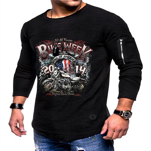 

Men's T shirt Tee Graphic National Flag Crew Neck Black Print Street Sports Long Sleeve Print Clothing Apparel Fashion Designer Casual Comfortable