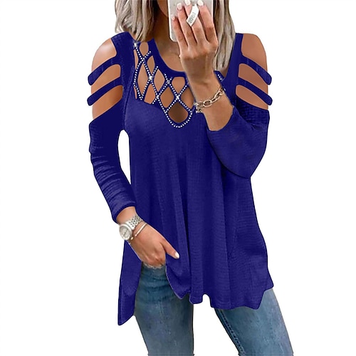 

Women's Plus Size Tops T shirt Tee Color Block Sequins Cut Out Long Sleeve Crewneck Streetwear Daily Vacation Cotton Fall Spring Green Black