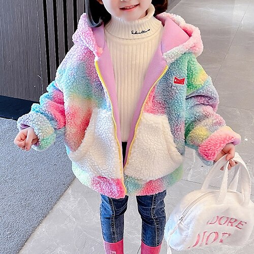 

Kids Girls' Coat Outerwear Rainbow Long Sleeve Coat Vacation Cotton Active Adorable Rainbow Winter Fall 2-6 Years